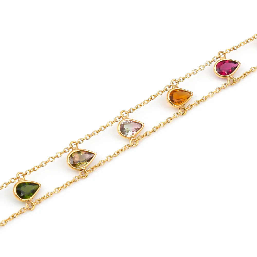 Pear Multi Sapphire, 18k Yellow Gold Bracelet
