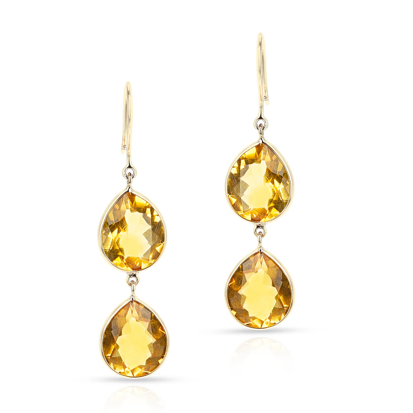 Citrine Double Pear Shape Dangling Earrings made in 18 Karat Yellow Gold