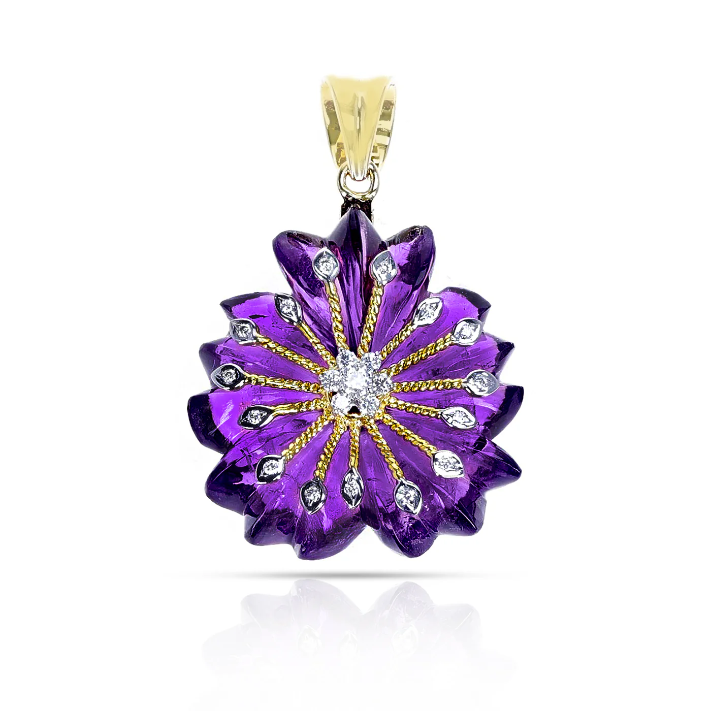 Amethyst Carved Floral Pendant with 14k Gold and Diamonds