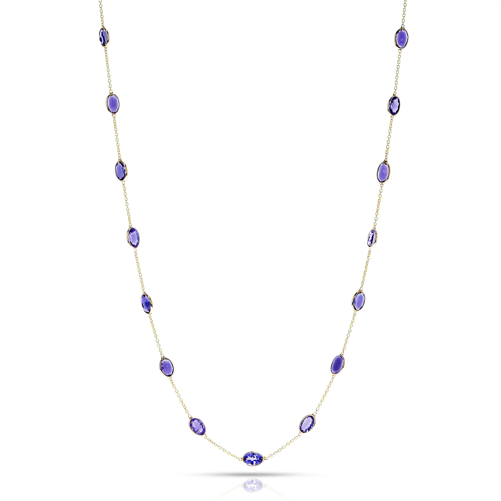 Oval Tanzanite Faceted Necklace, 18k Yellow Gold