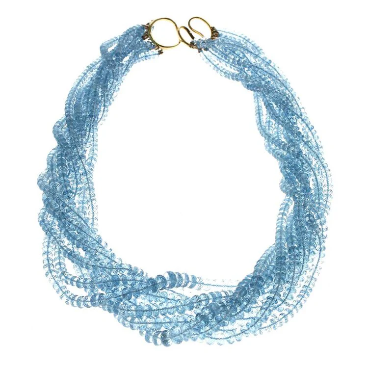 Aquamarine Beads and Yellow Gold Necklace