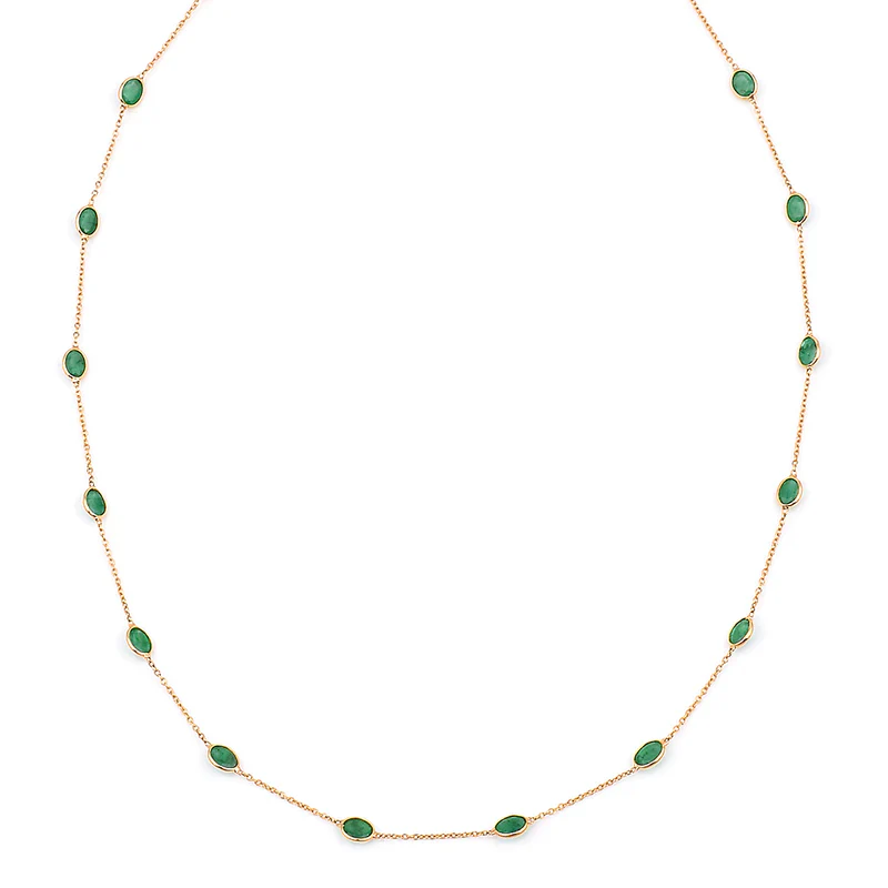 Oval Shape Blue Sapphire Necklace, 18 Karat Gold