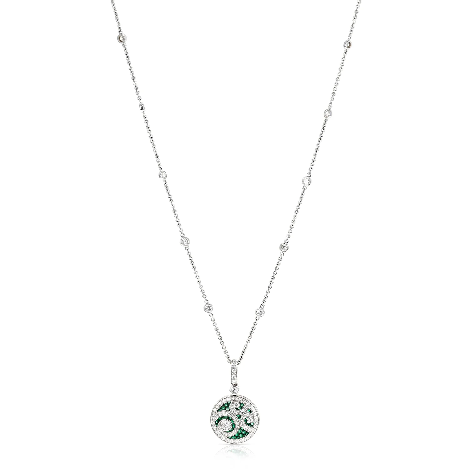 Graff Emerald and Diamond Pendant Necklace with Box