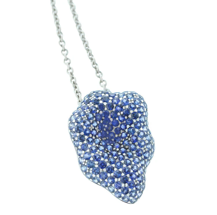Curved Floral Blue Sapphire Pendant- Part of Jewelry Set