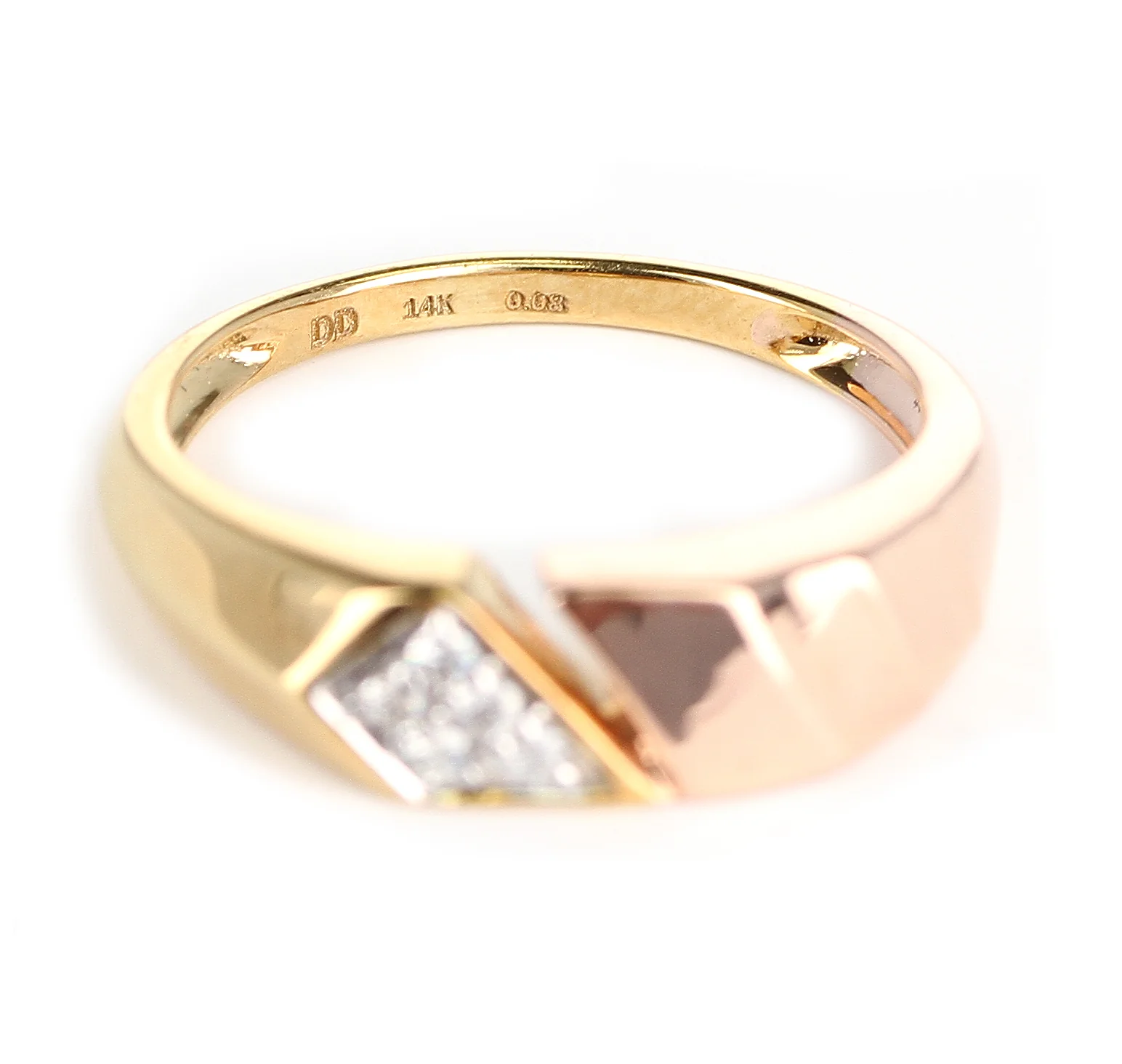 Slanted Open Yellow and Rose Two Tone 14K Gold Diamond Ring