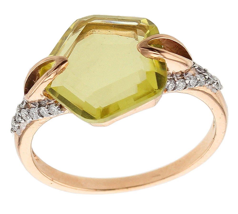Faceted Lemon Topaz and Diamond Ring, Rose Gold