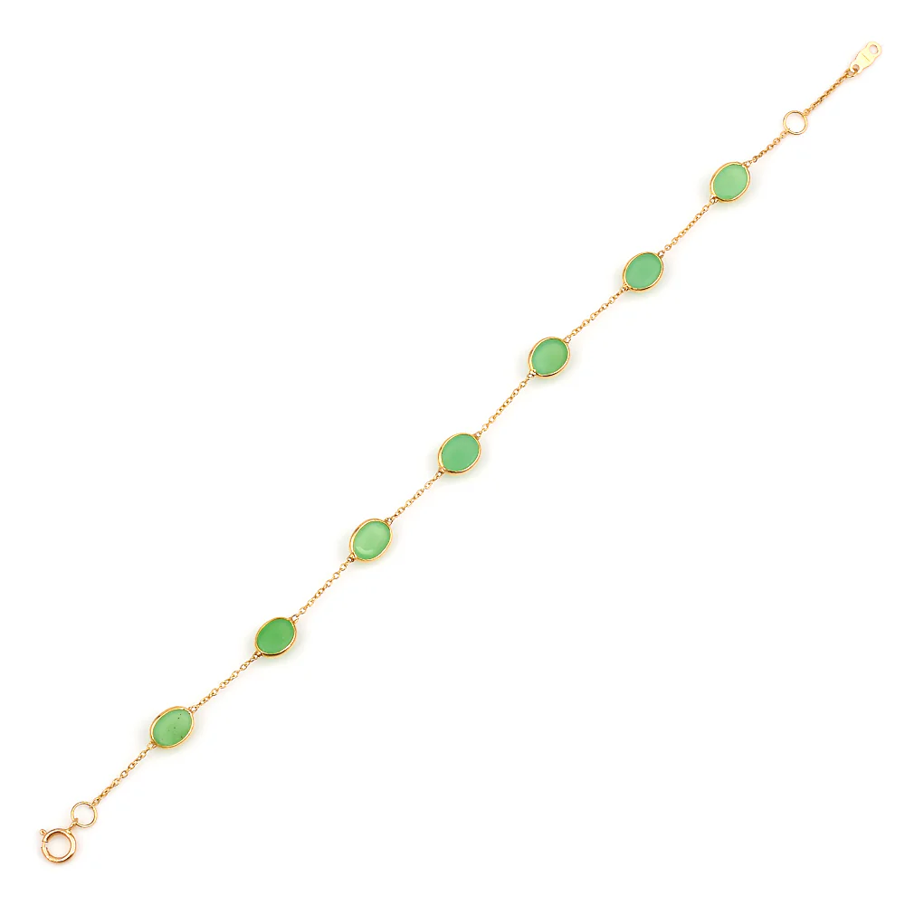 Oval Cut Chrysoprase 18k Yellow Gold Bracelet