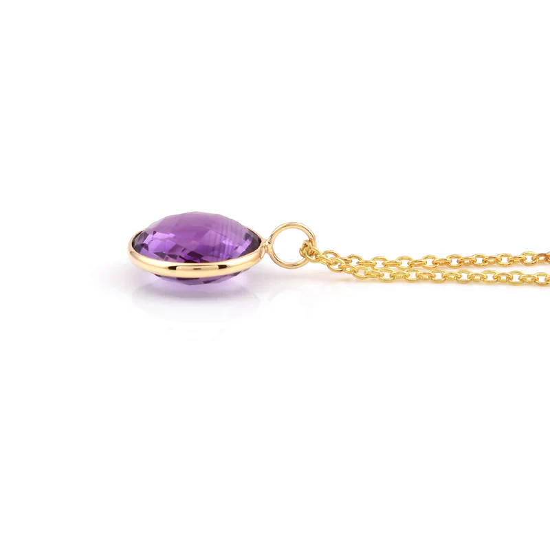 Round Semi-Precious Gemstone Pendant, 18K Yellow Gold