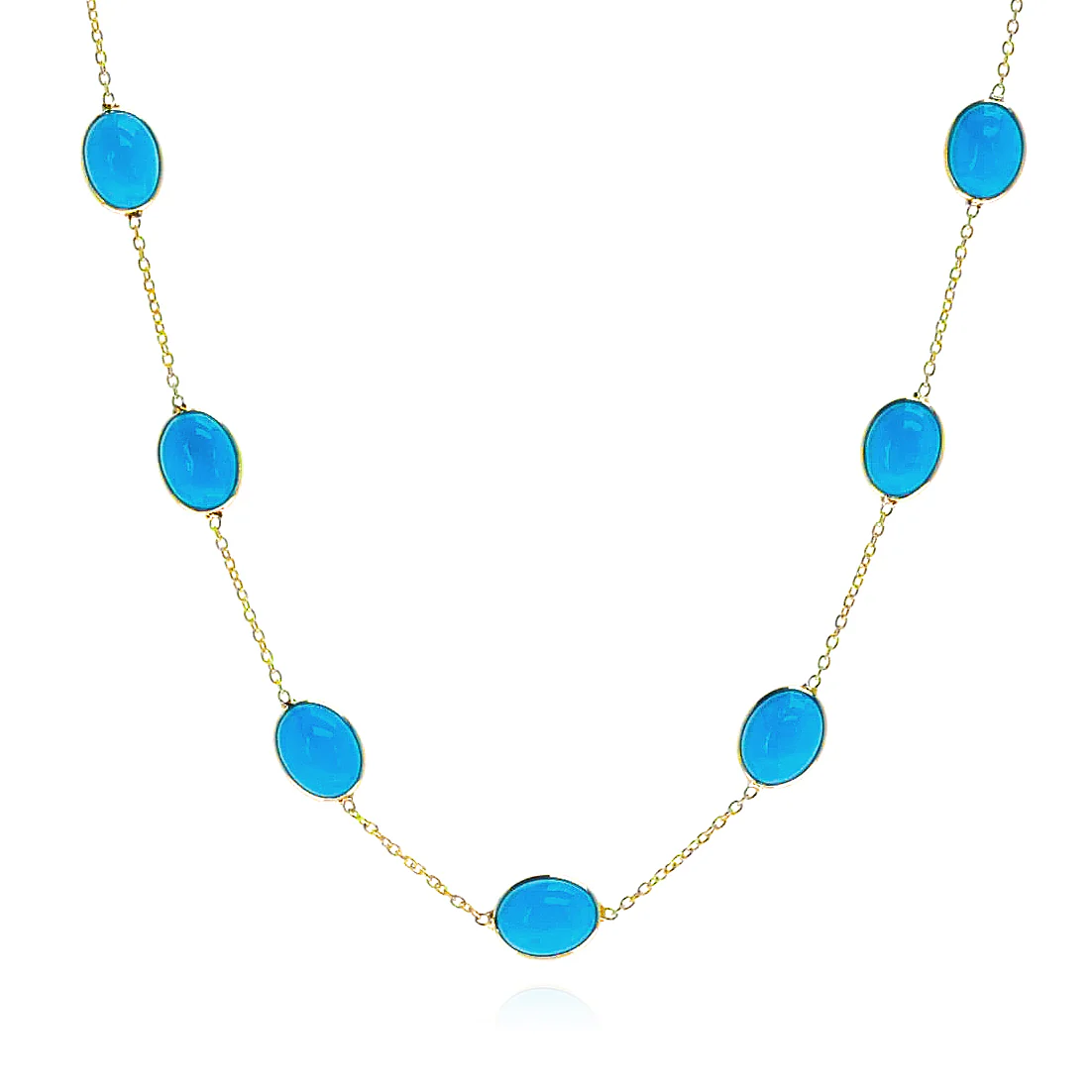 Oval Turquoise Cabochon Necklace, 18K