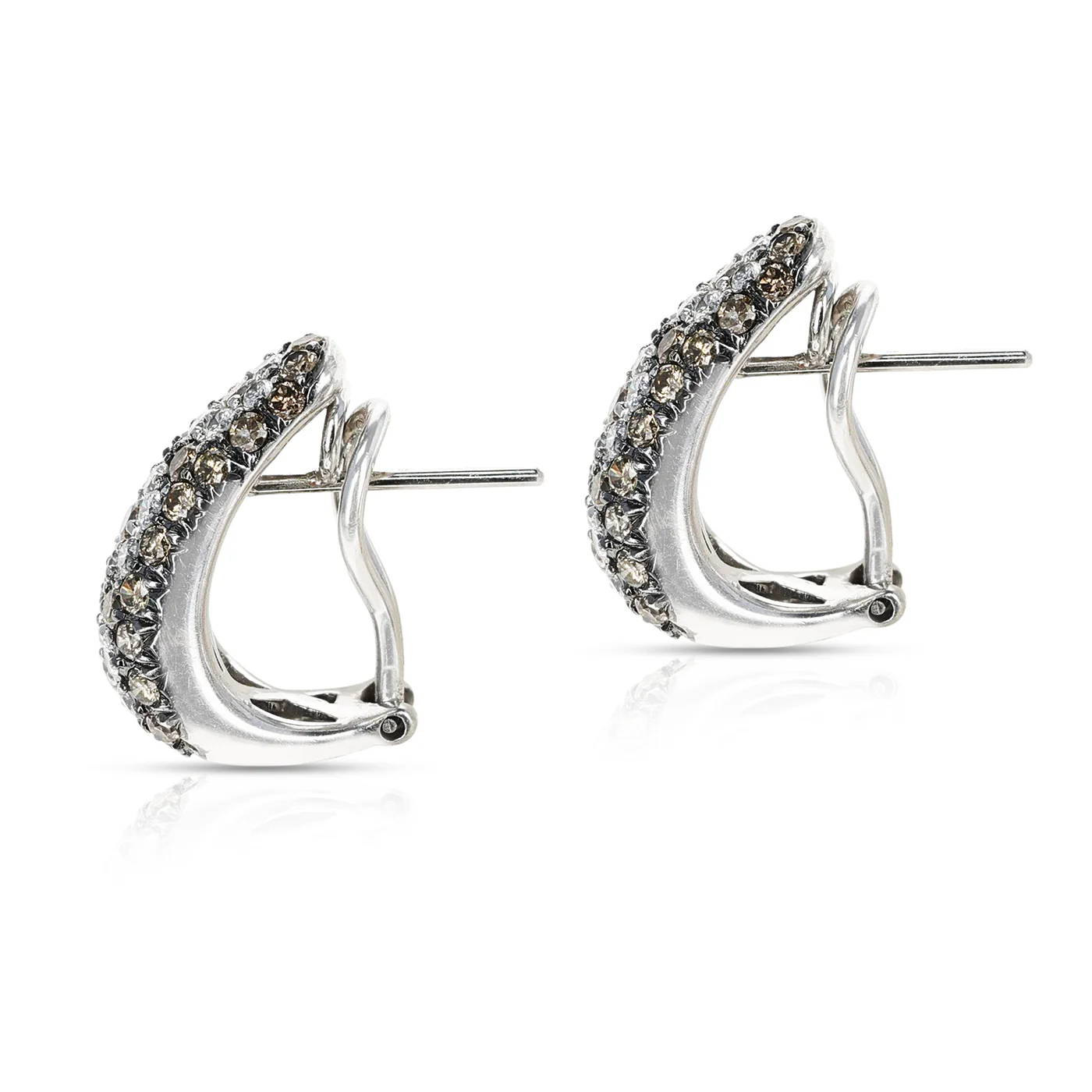 Tri-Floral Brown and White Diamond Earrings, 18K