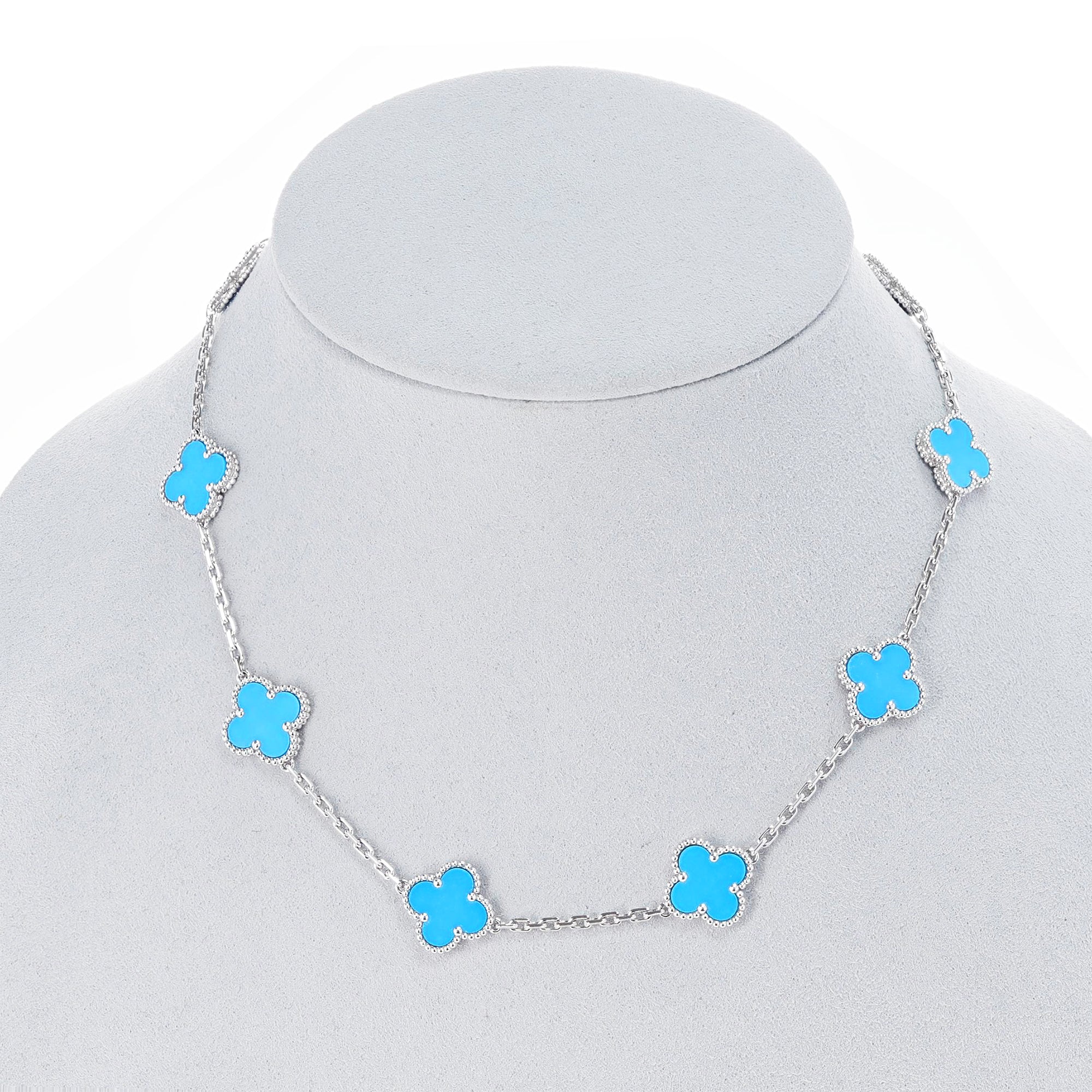 Van Cleef & Arpels 10 Motif Turquoise Alhambra Necklace