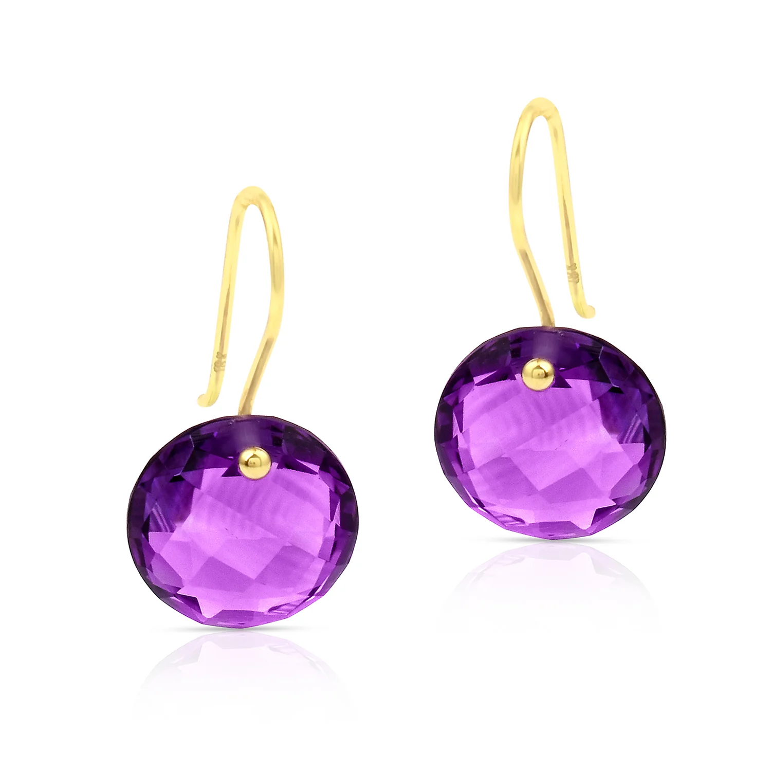 Amethyst Round Shape Dangling Earrings made in 18 Karat Yellow Gold.