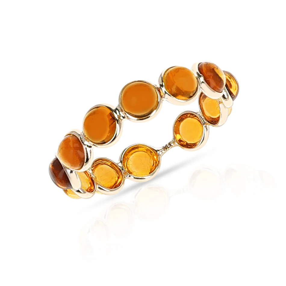 Round Citrine Cabochon Single Line Band, 18K Yellow Gold