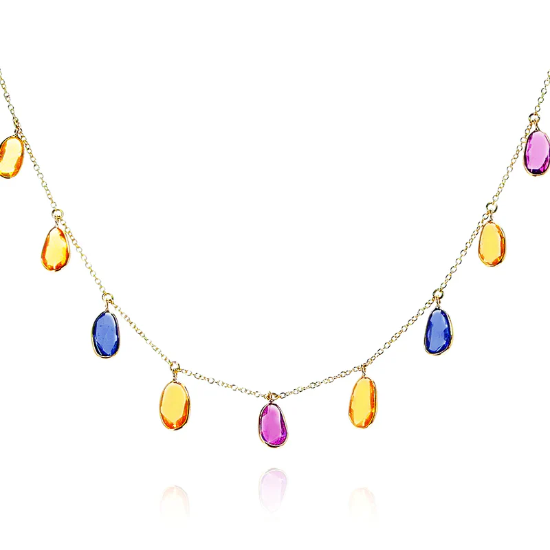 Gemstone Rose-Cut Drop Necklace, 18k