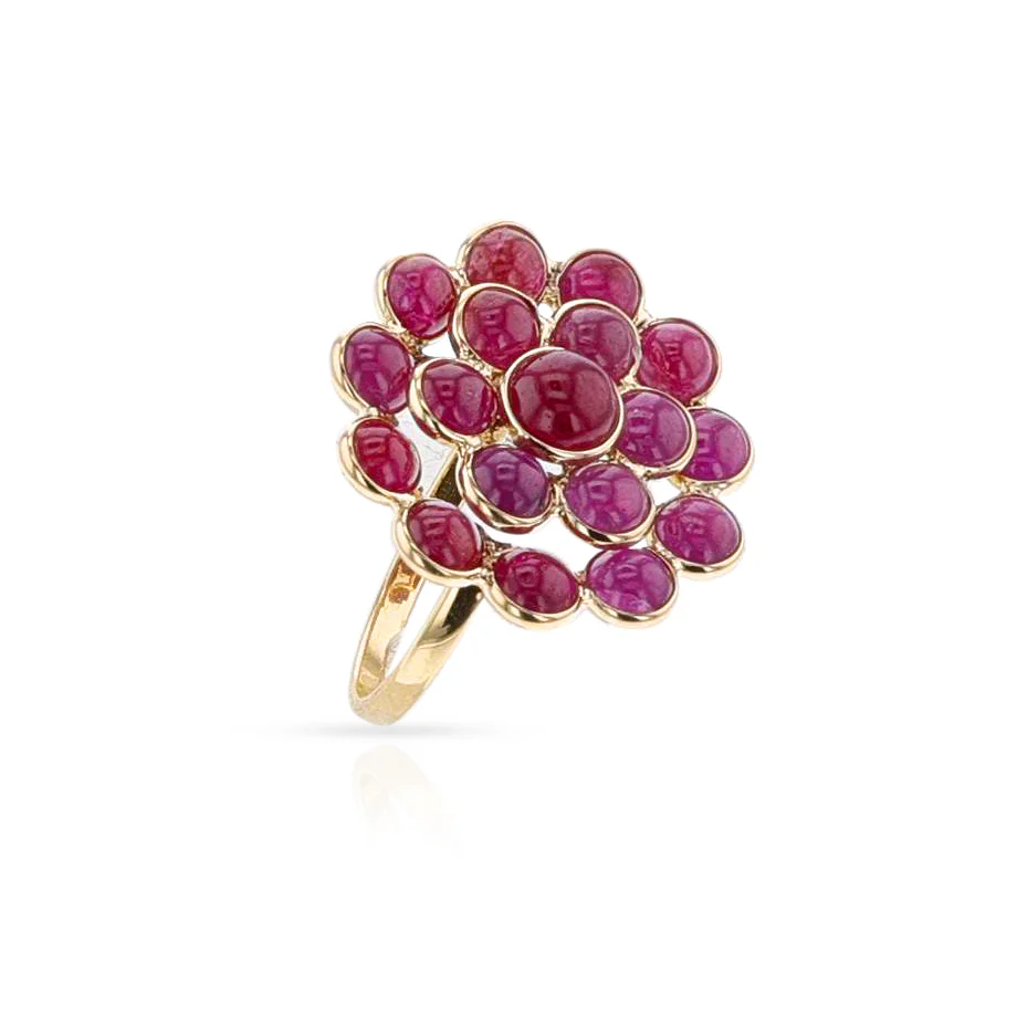 Ruby Cabochon Cluster Cocktail Floral Ring, 18k