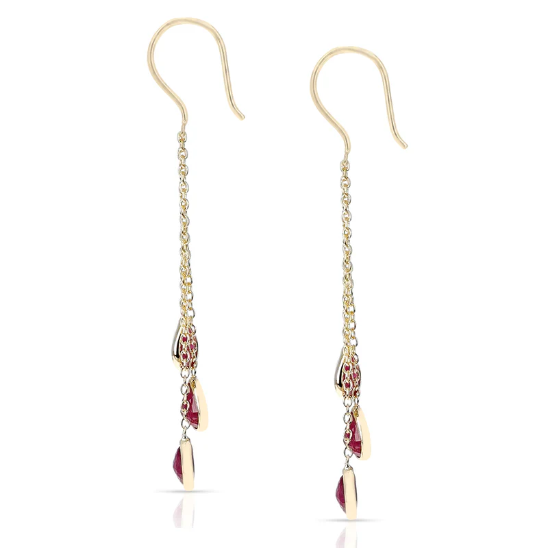 Ruby, Sapphire, Emerald Dangling Drops Earrings made in 18 Karat Yellow Gold.