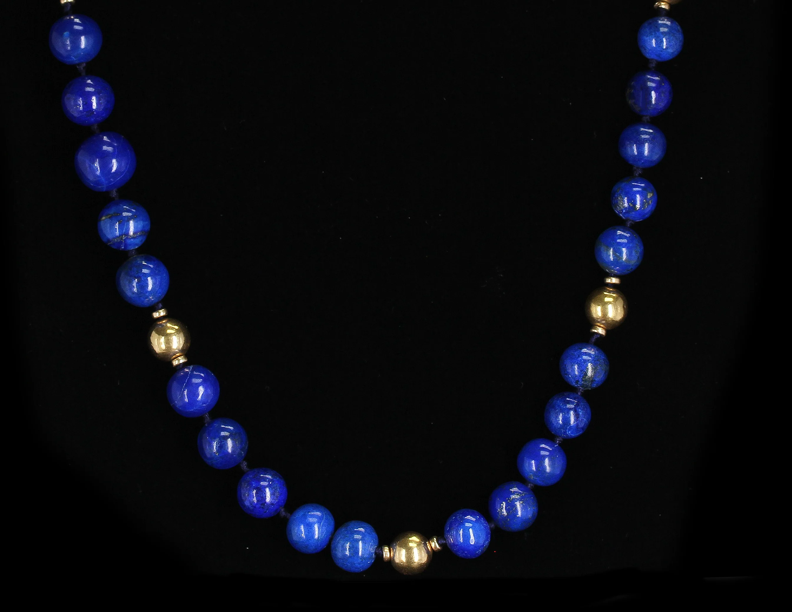 Large Round & Smooth Lapis Lazuli Beads and Gold Beads Necklace