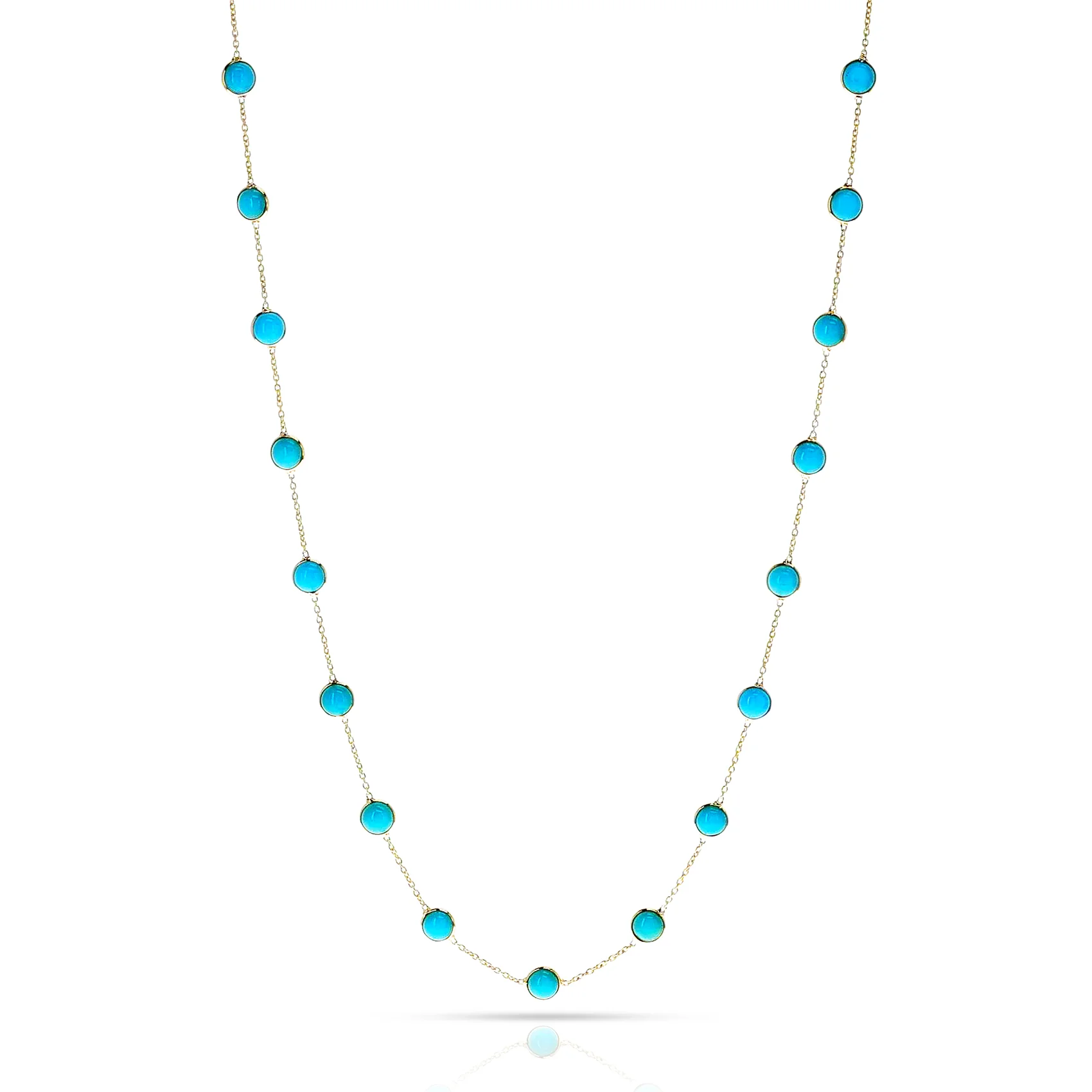Round Turquoise Necklace, 18 Karat Gold