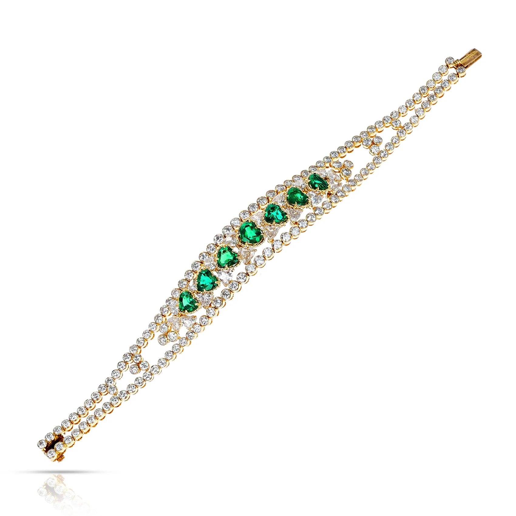 Heart Shape Emeralds and Diamonds Bracelet