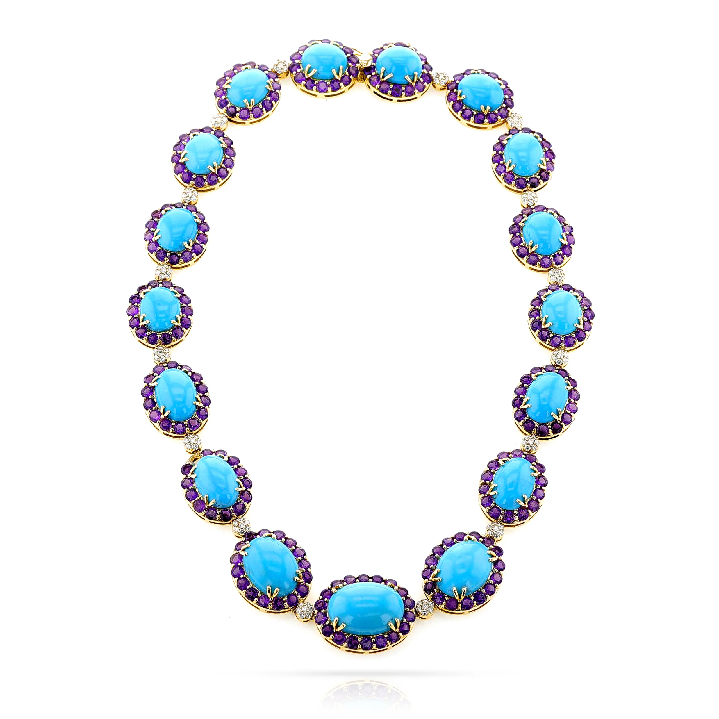 18k Turquoise, Amethyst and Diamond Necklace and Earring Set