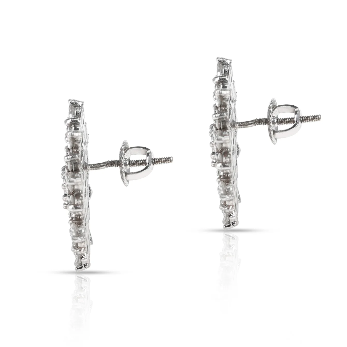 Snowflake Floral Diamond Earrings, 14 Karat White Gold