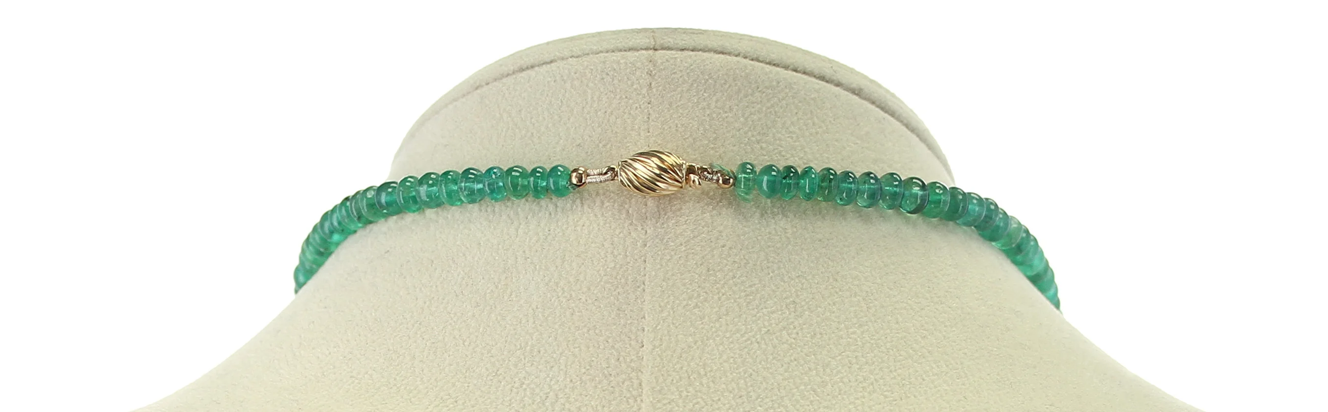 Genuine & Natural & Fine Strand of Emerald Plain Beads Necklace, 14K Yellow Gold