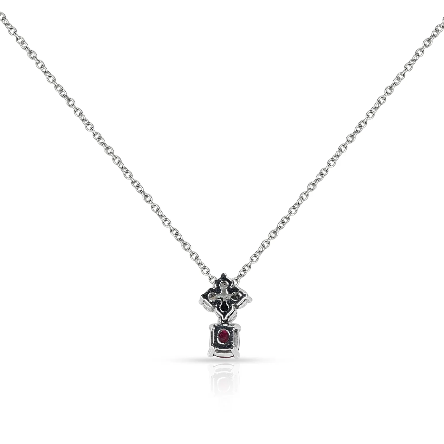 GIA Clover Shape Diamond and Oval Ruby Pendant Necklace, Platinum