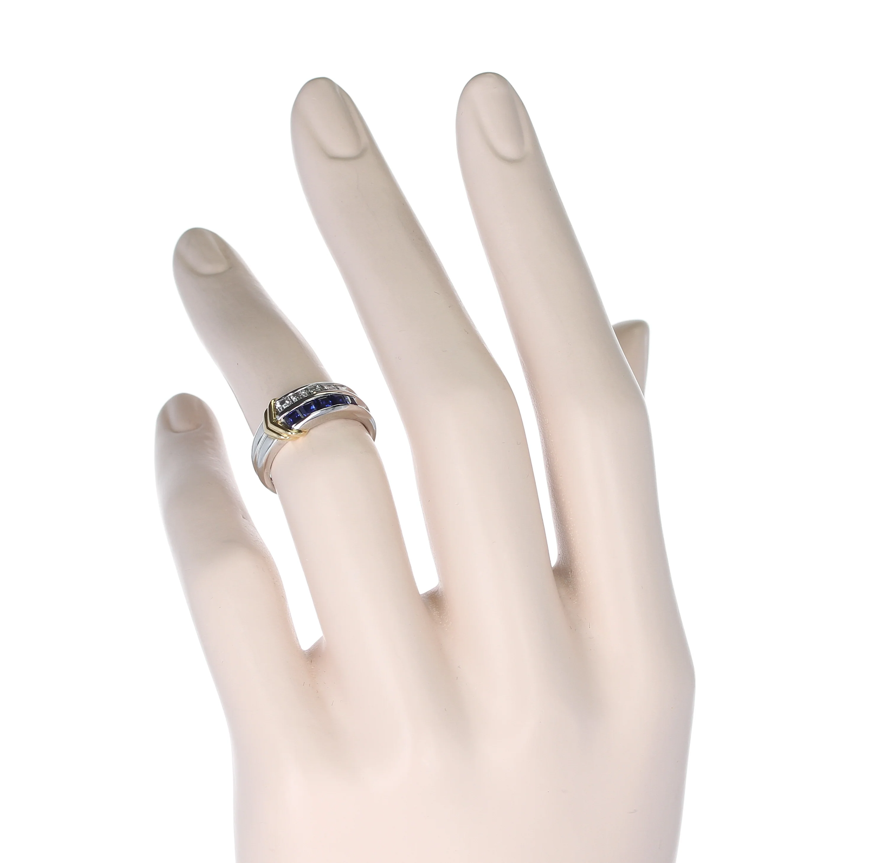 Sapphire and Diamond Channel Invisible Set Wedding Band with Two Yellow Gold Linings, Platinum