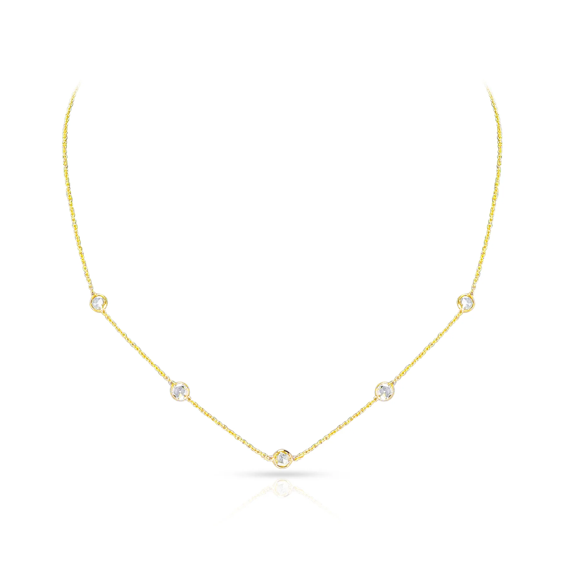 Five Diamond Rose Cut Necklace, 18K
