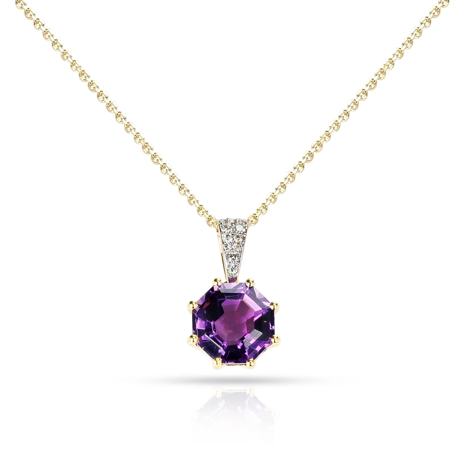 Octagonal Gemstone with Diamond Pendant, 14k
