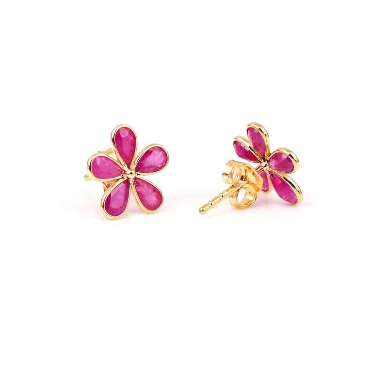 Pink Tourmaline Floral Earrings, 18k Yellow Gold