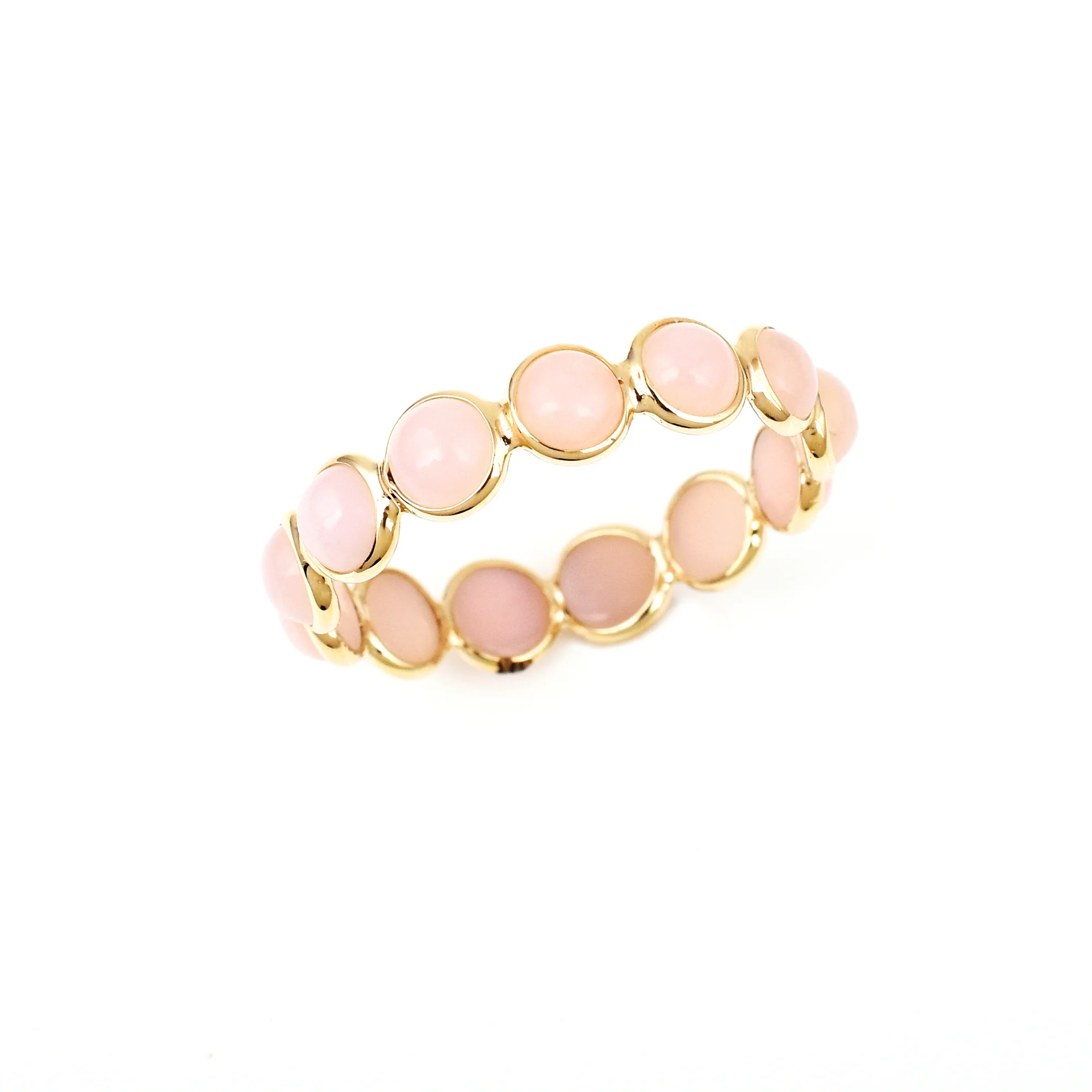 Pink Opal Round Cabochon Band, Yellow Gold