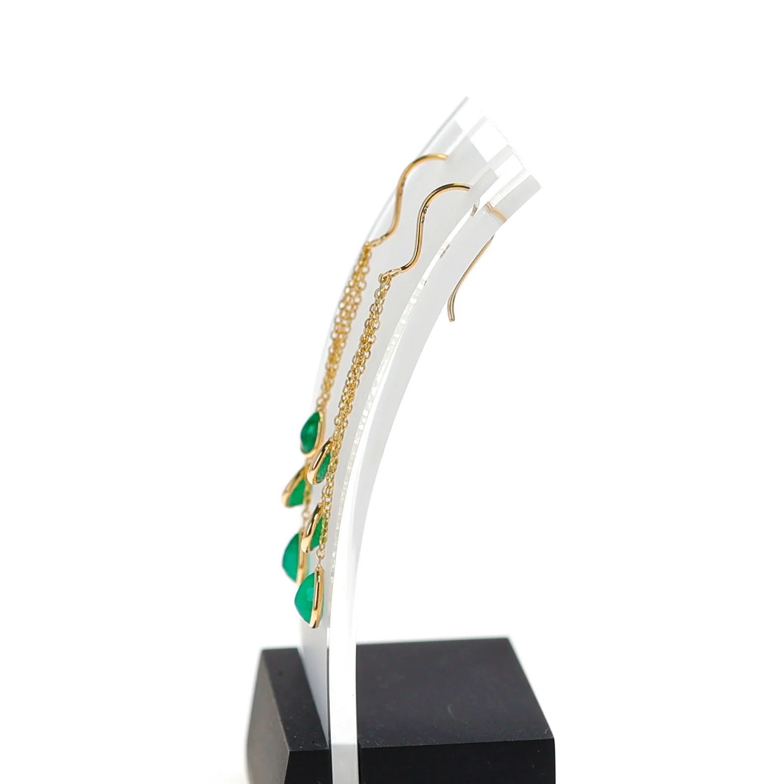 Triple Pear Emerald Drop Dangling Earrings, 18K