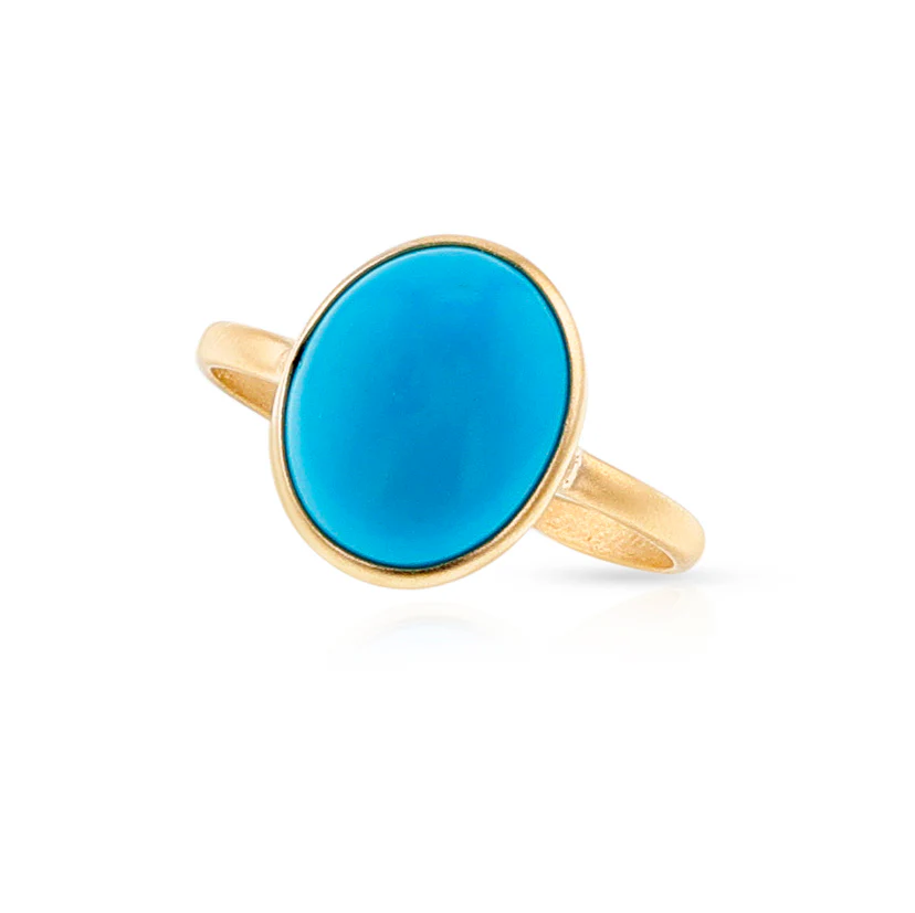 Oval Turquoise Cabochon Matte Finish Statement Ring, 18K