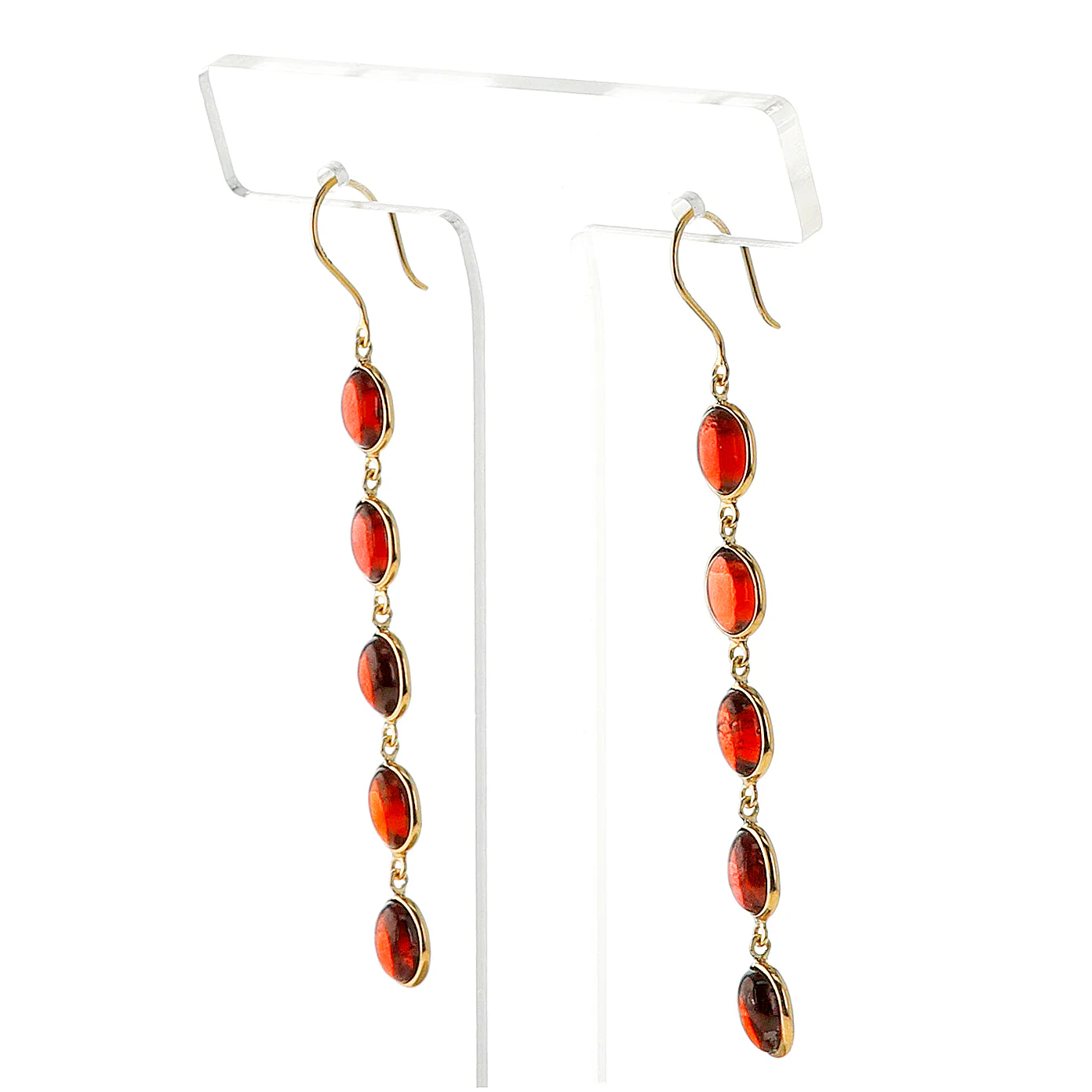 Five Oval Garnet Cabochon Dangling Earrings, 18K