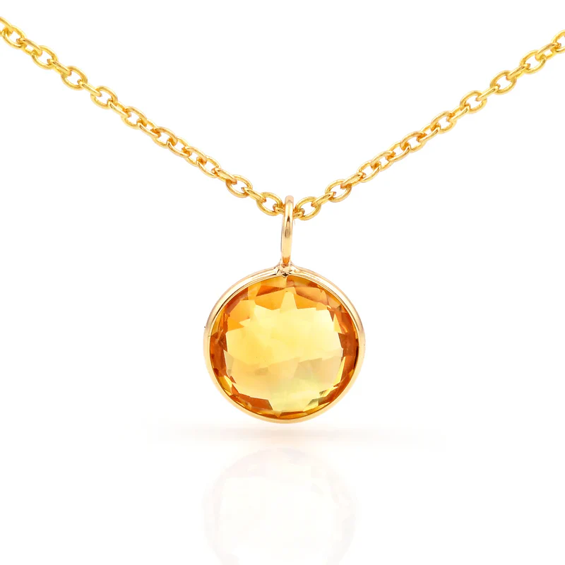 Round Semi-Precious Gemstone Pendant, 18K Yellow Gold