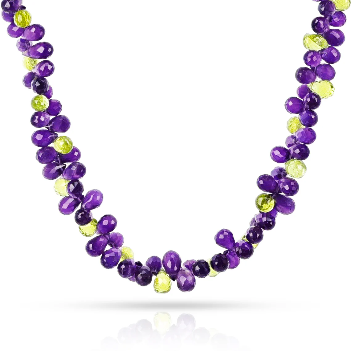 Amethyst and Peridot Briolette Beads Necklace, 14k