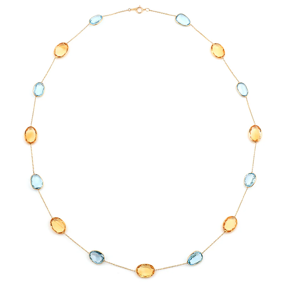 Oval shape Blue Topaz and Citrine Necklace, 18 Karat Gold