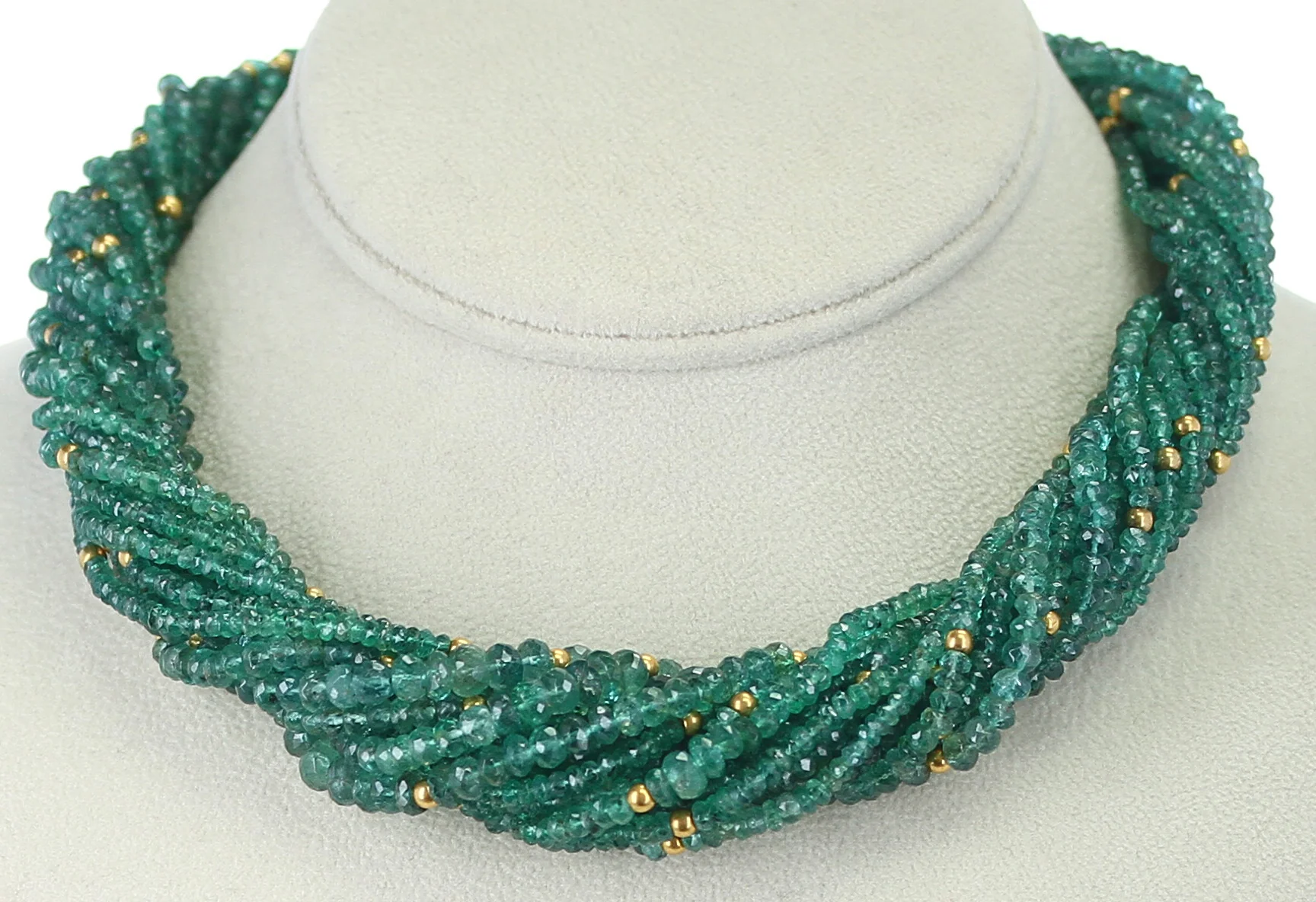 Genuine & Natural Emerald Faceted with Gold Beads Choker Necklace