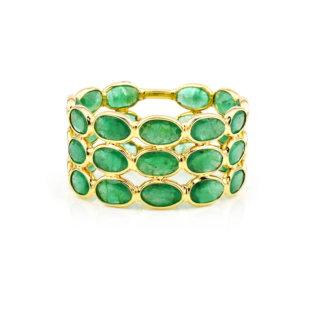 Oval Emerald Triple Layer Band, 18K Gold