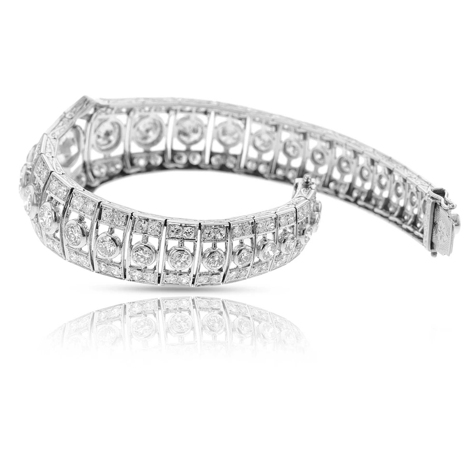 Mid-Century Old-European Cut Diamond Platinum Bracelet