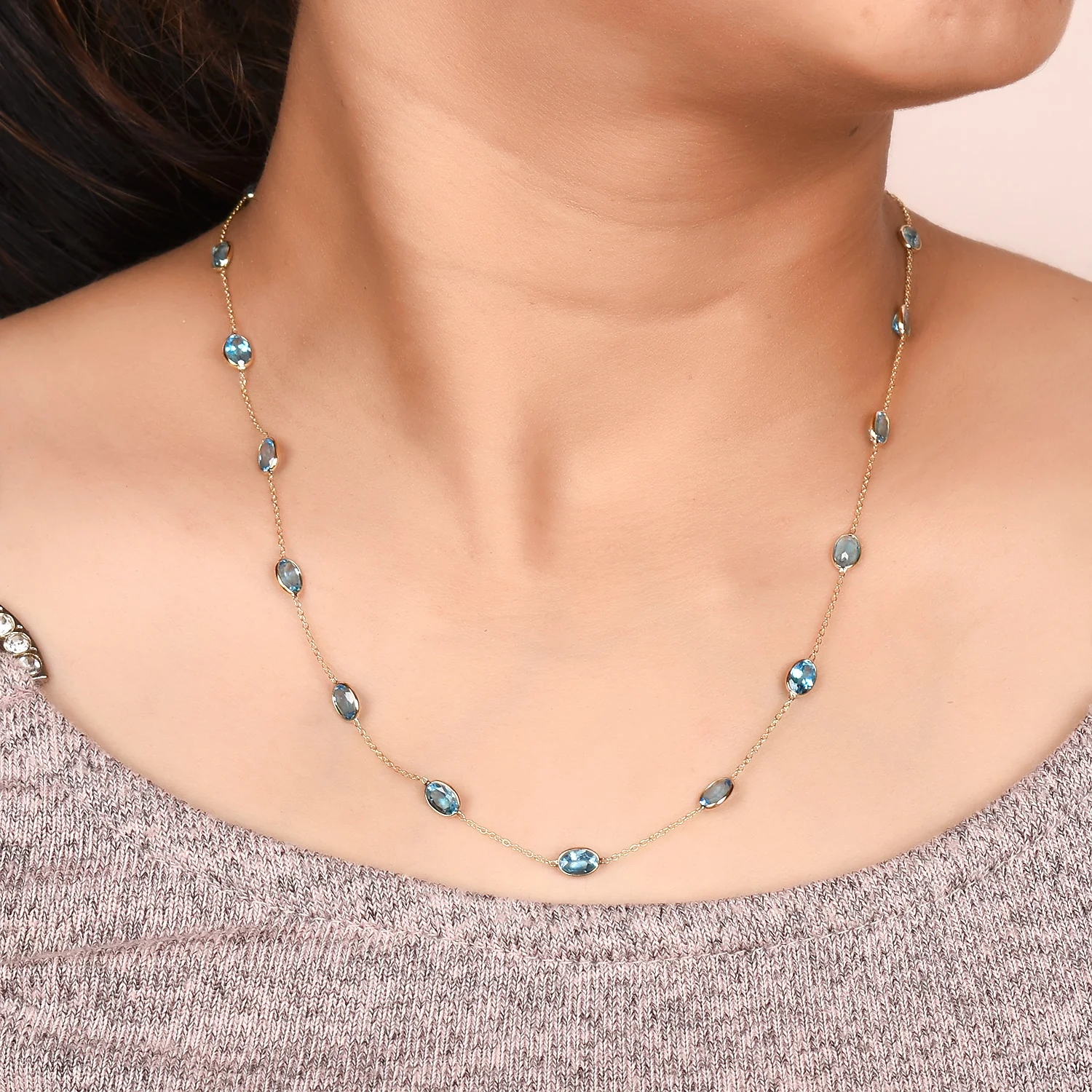 Oval 4 x 6 Blue Topaz Bezel-Set 18 Karat Yellow Gold Necklace