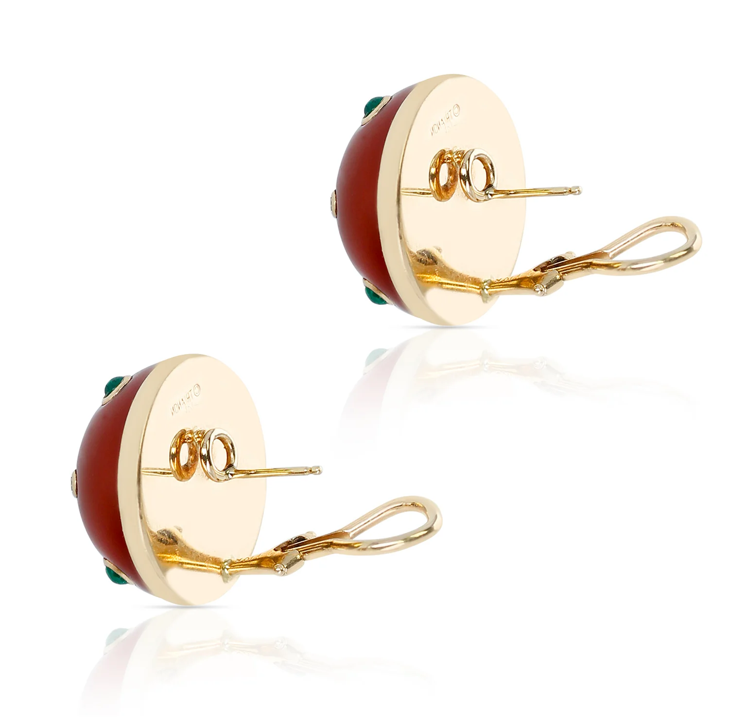 Cornelian, Emerald and Diamond Earrings by Trianon, 14k Yellow Gold