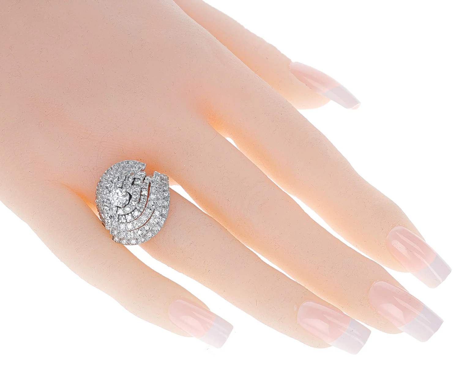 Center Round Diamond with Diamond Layered Cocktail Ring, 18k