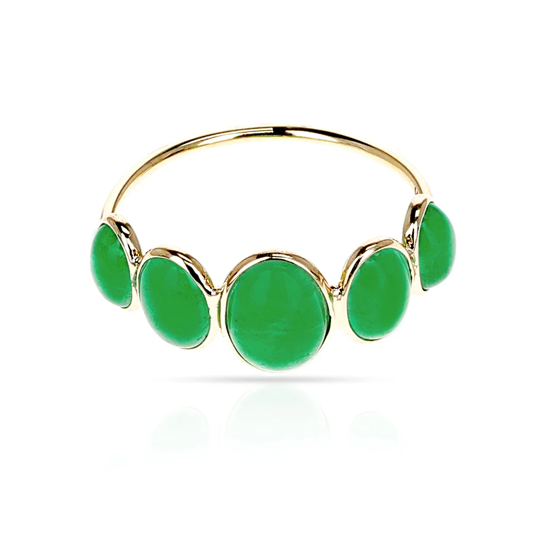 Oval 5 Emerald Cabochon Band, 18K Yellow Gold