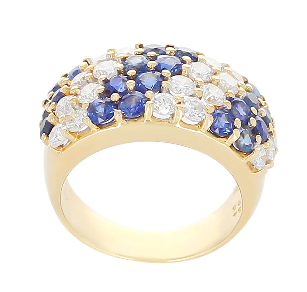 Double Diagonal Sapphire and Diamond Cocktail Ring, 18K Yellow Gold