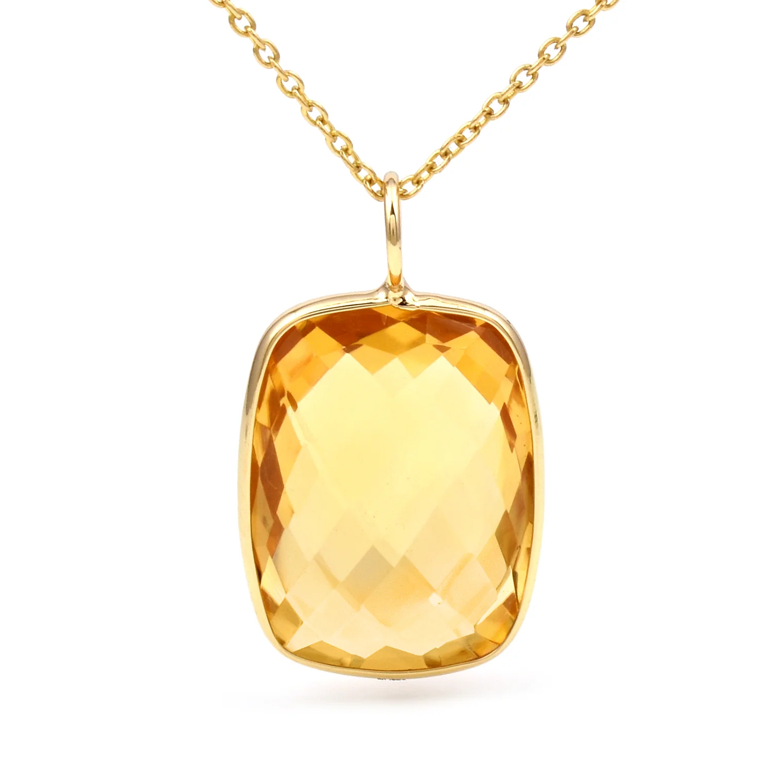 Rectangular Shape Citrine Pendant, 18K Yellow Gold