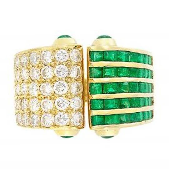 Emerald and Diamond Open Ring, 18K Yellow Gold