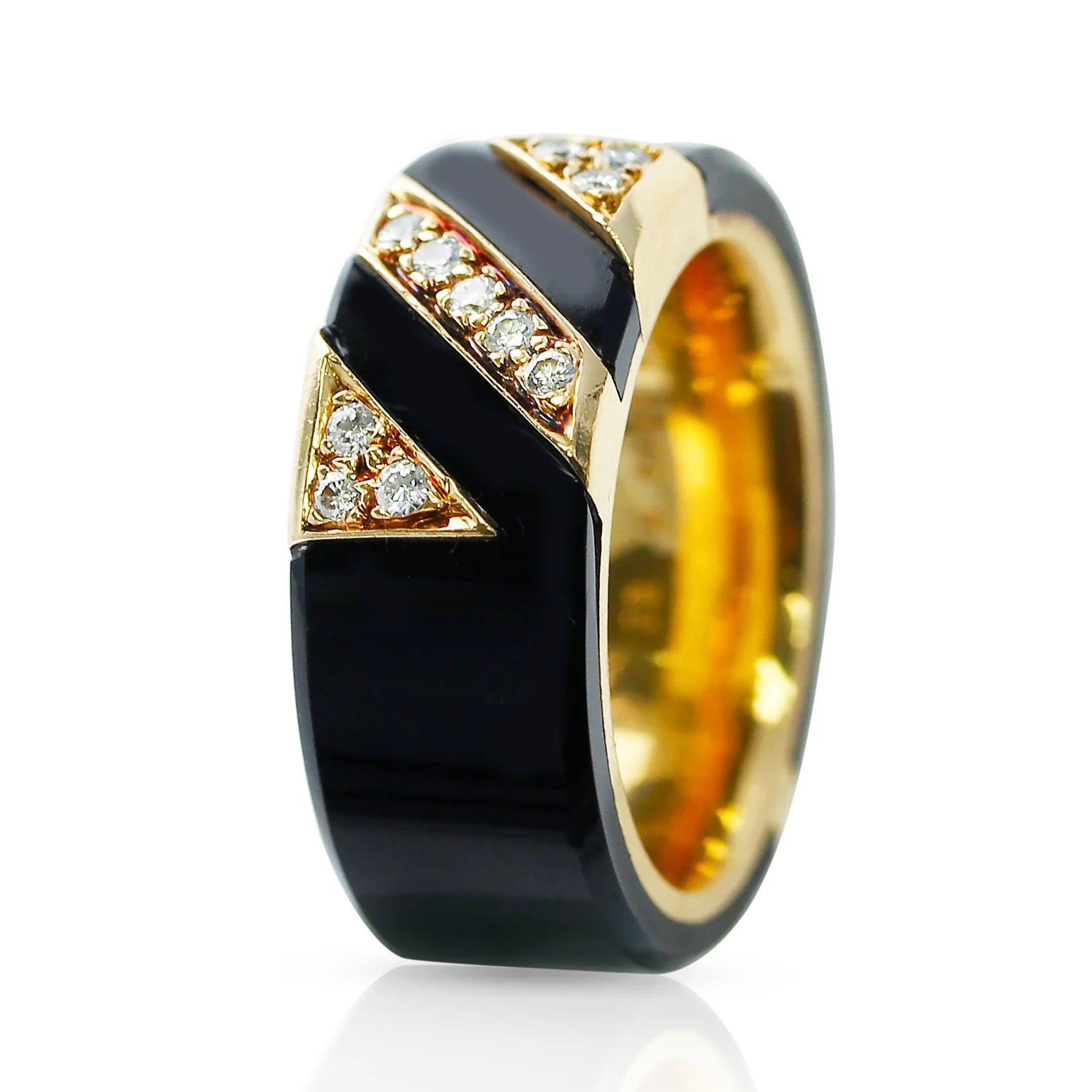 Van Cleef & Arpels Onyx and Diamond Band Ring, 18k Yellow Gold