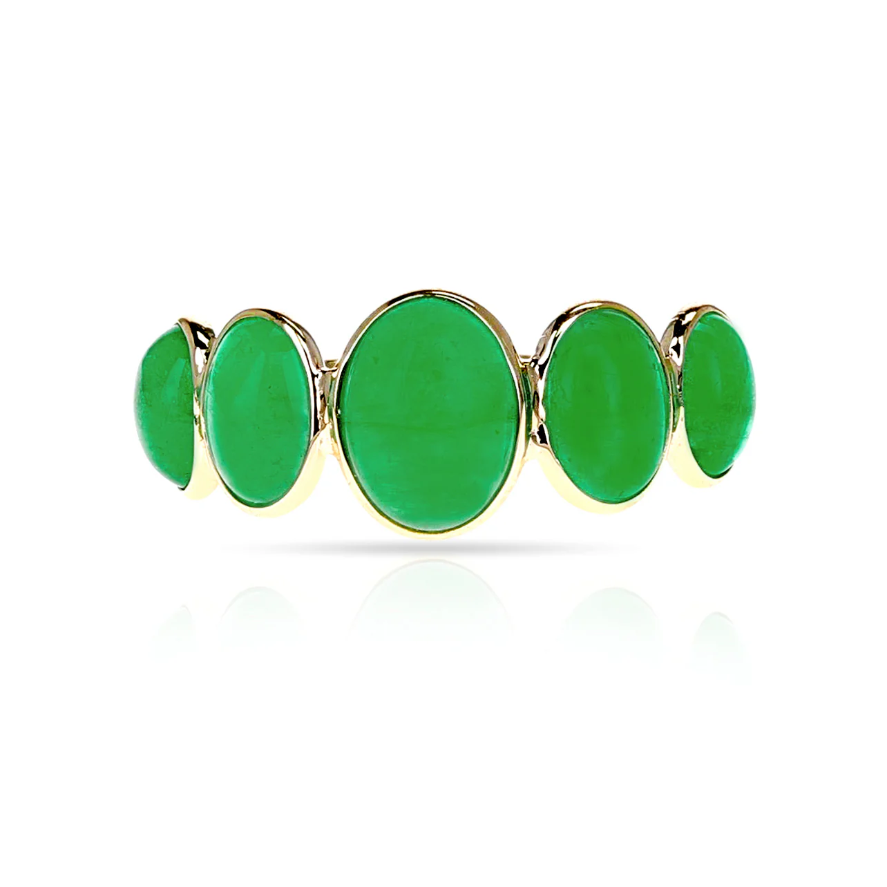 Oval 5 Emerald Cabochon Band, 18K Yellow Gold